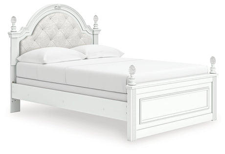 Kozlani White Full Upholstered Panel Bed, Dresser and Mirror by Ashley at Eve Furniture