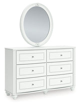 Kozlani White Twin Upholstered Panel Bed, Dresser and Mirror by Ashley at Eve Furniture