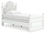 Kozlani White Twin Upholstered Panel Bed, Dresser and Mirror by Ashley at Eve Furniture