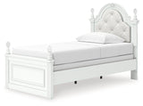 Kozlani White Twin Upholstered Panel Bed, Dresser and Mirror by Ashley at Eve Furniture