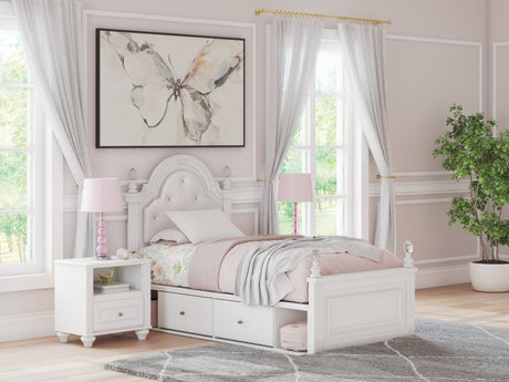 Kozlani White Twin Upholstered Panel Storage Bed by Ashley at Eve Furniture