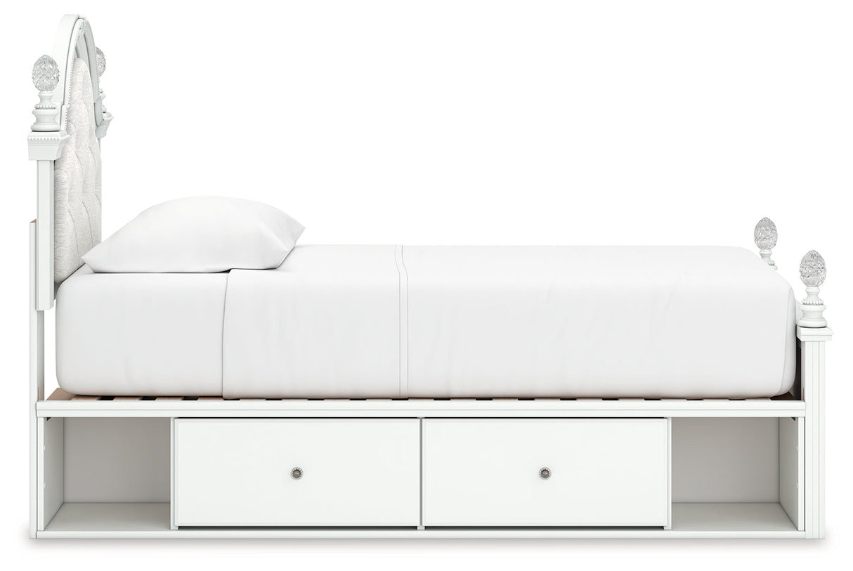 Kozlani White Twin Upholstered Panel Storage Bed by Ashley at Eve Furniture