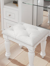 Kozlani White Vanity, Mirror and Stool by Ashley Furniture at Eve Furniture