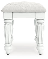 Kozlani White Vanity, Mirror and Stool by Ashley Furniture at Eve Furniture