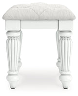 Kozlani White Vanity, Mirror and Stool by Ashley Furniture at Eve Furniture