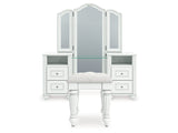 Kozlani White Vanity, Mirror and Stool by Ashley Furniture at Eve Furniture