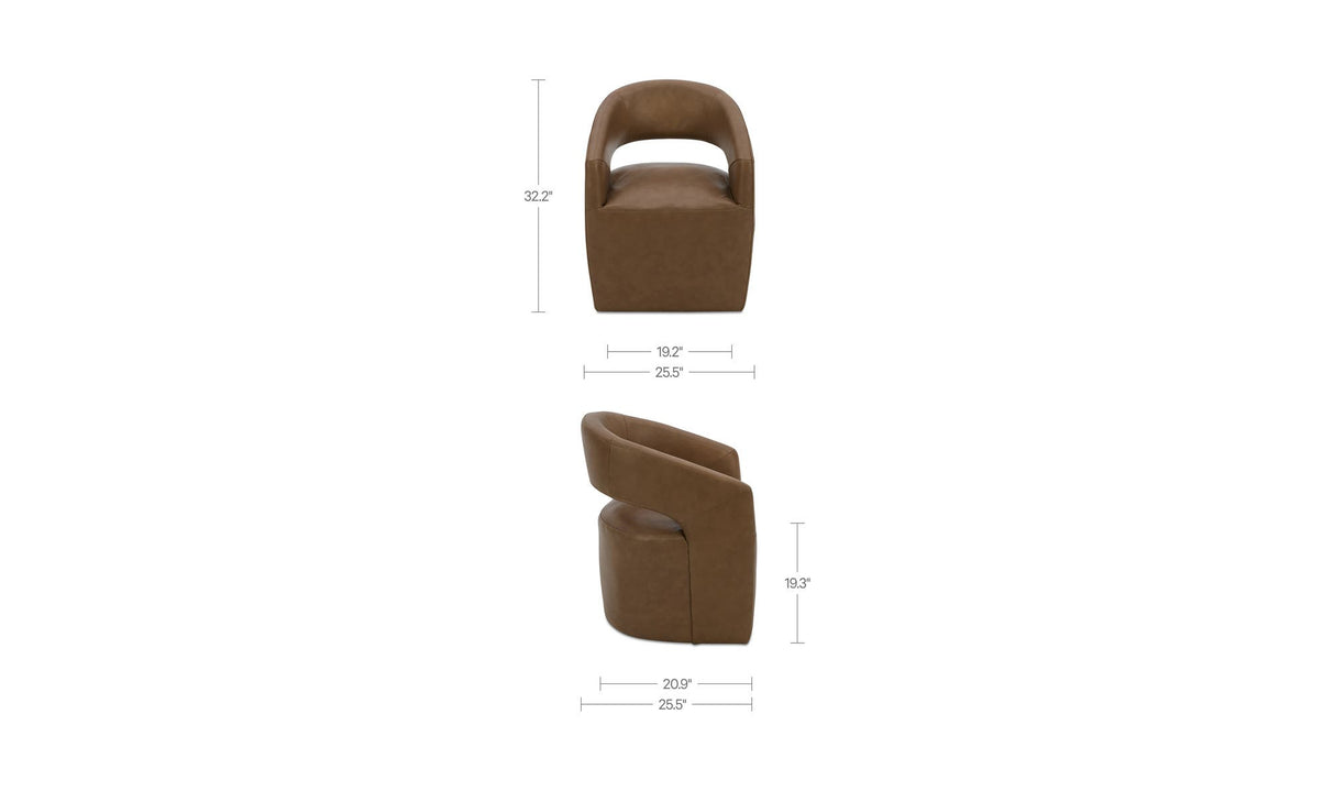 Barrow Rolling Dining Chair Tan Leather