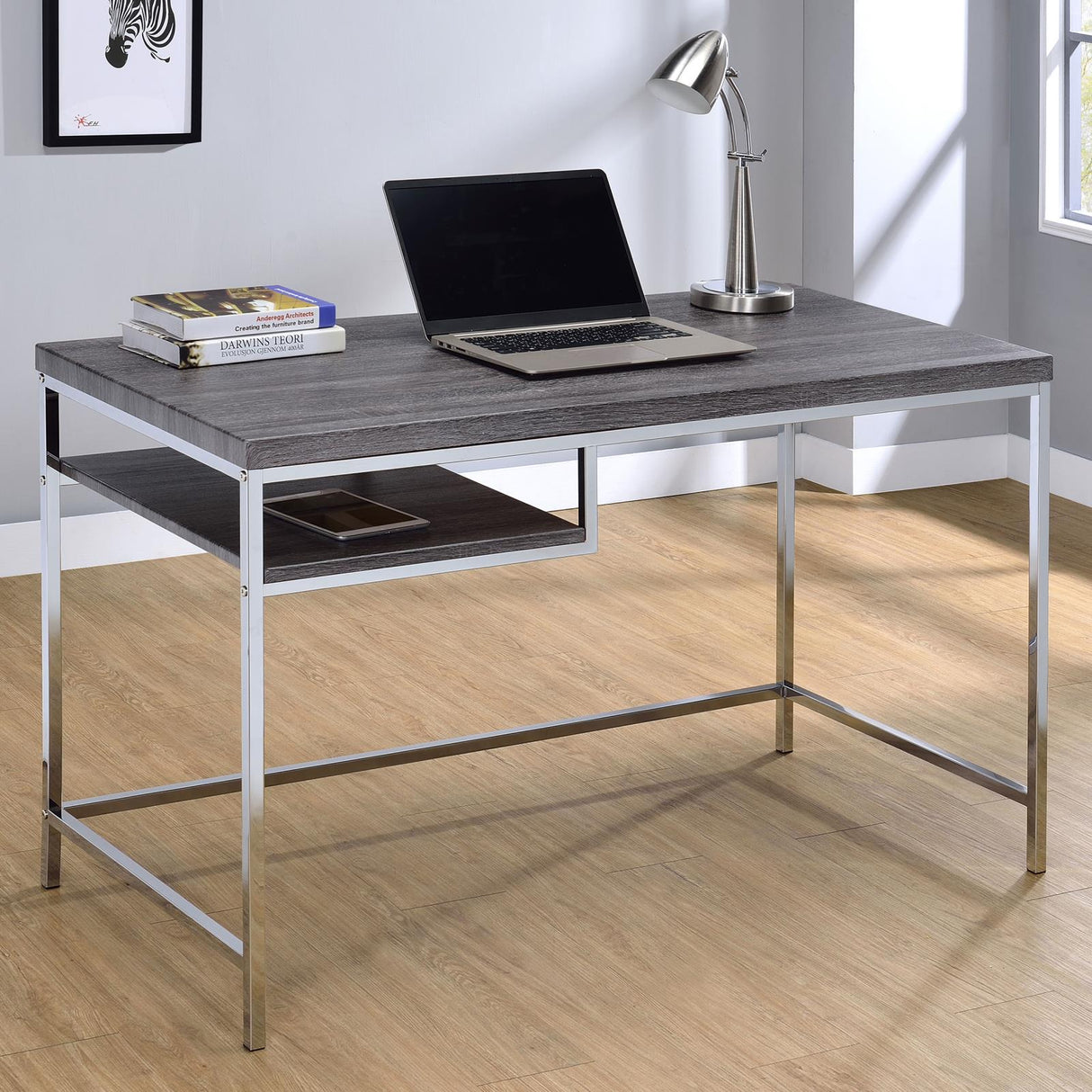 Kravitz Weathered Gray/Chrome Rectangular Writing Desk