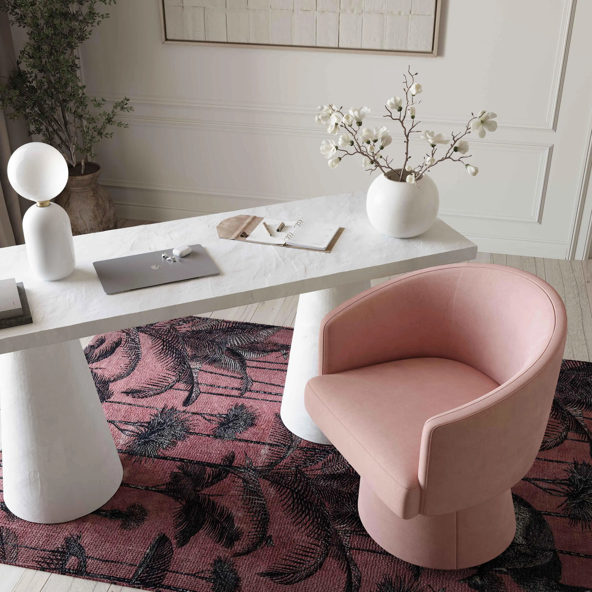 Kristen Upcycled Chenille Rolling Desk Chair by TOV Furniture at Eve Furniture