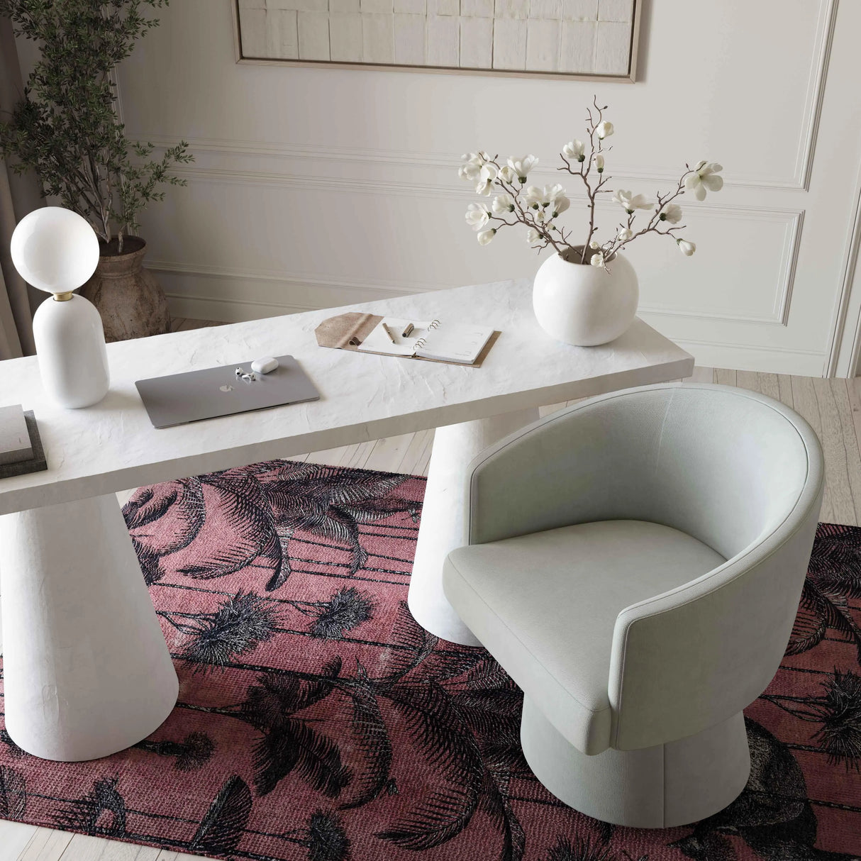 Kristen Upcycled Chenille Rolling Desk Chair by TOV Furniture at Eve Furniture