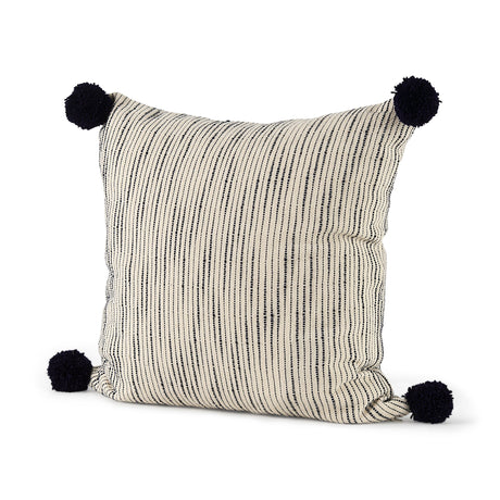 Krystal Cream/Blue Pom Pom Decorative Pillow Cover by Mercana at Eve Furniture