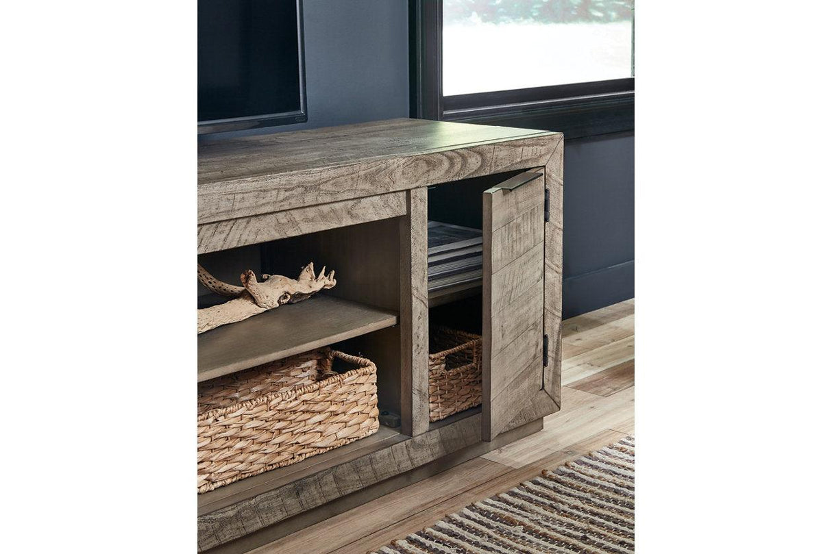Krystanza Weathered Gray 92" TV Stand by Ashley at Eve Furniture