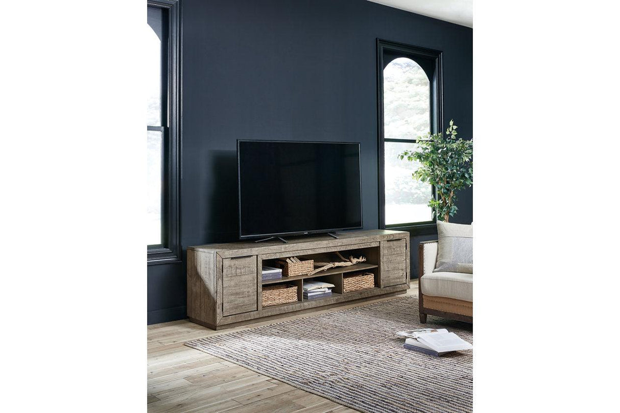 Krystanza Weathered Gray 92" TV Stand by Ashley at Eve Furniture