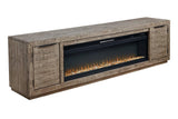 Krystanza Weathered Gray TV Stand with Electric Fireplace by Ashley at Eve Furniture