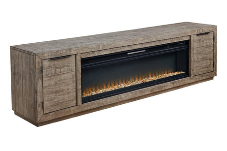 Krystanza Weathered Gray TV Stand with Electric Fireplace by Ashley at Eve Furniture