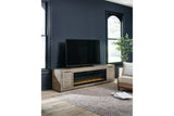 Krystanza Weathered Gray TV Stand with Electric Fireplace by Ashley at Eve Furniture