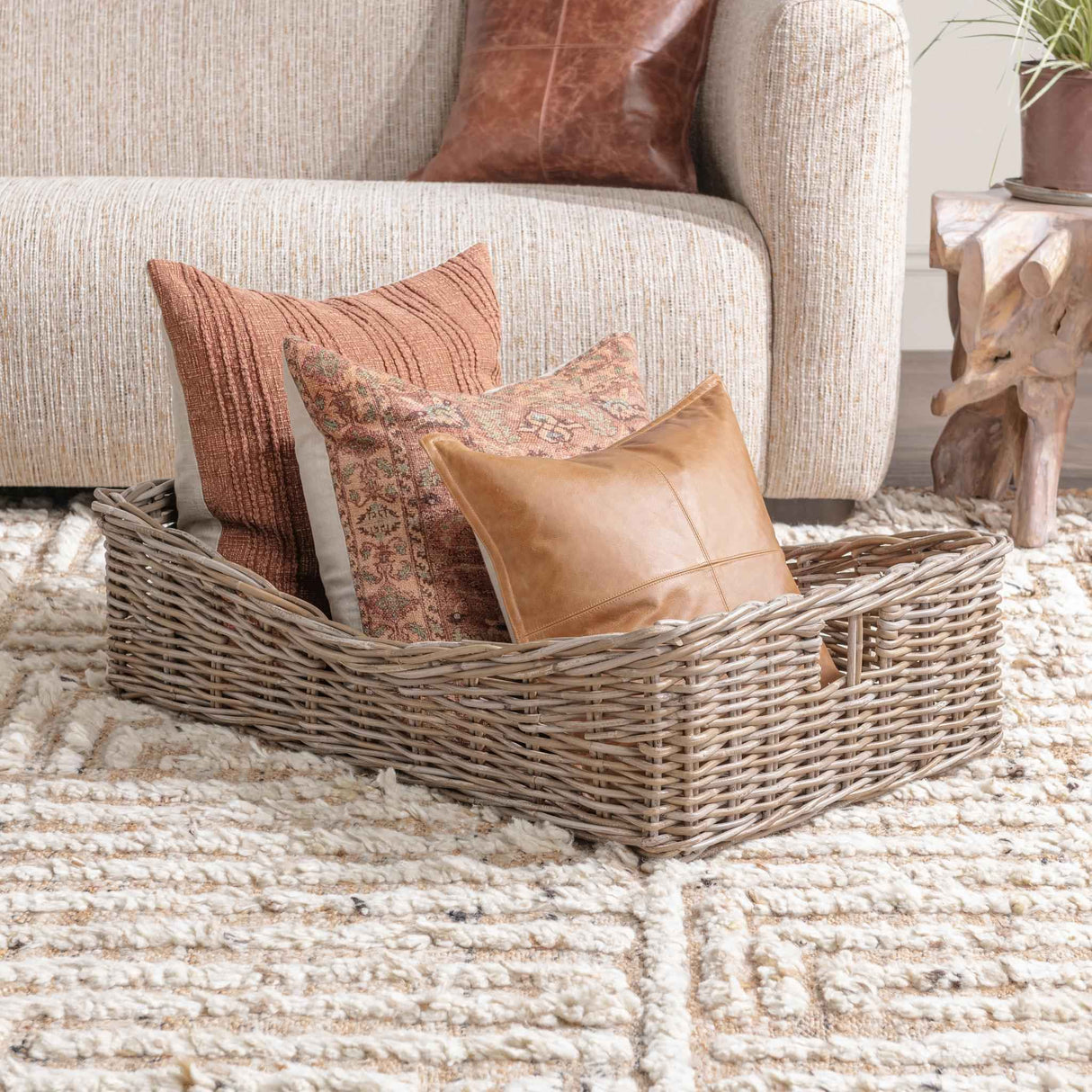 Kubu Rattan Gray Short Basket by Classic Home at Eve Furniture