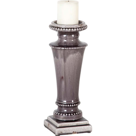 Kusma Small Gray Gloss Ceramic Table Candle Holder by Mercana at Eve Furniture