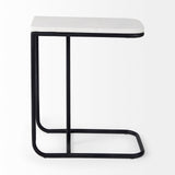 Kyra 12.0L x 20.0W x 23.0H White Marble Top W/Black Iron Frame C-Shaped End and Side Table by Mercana at Eve Furniture