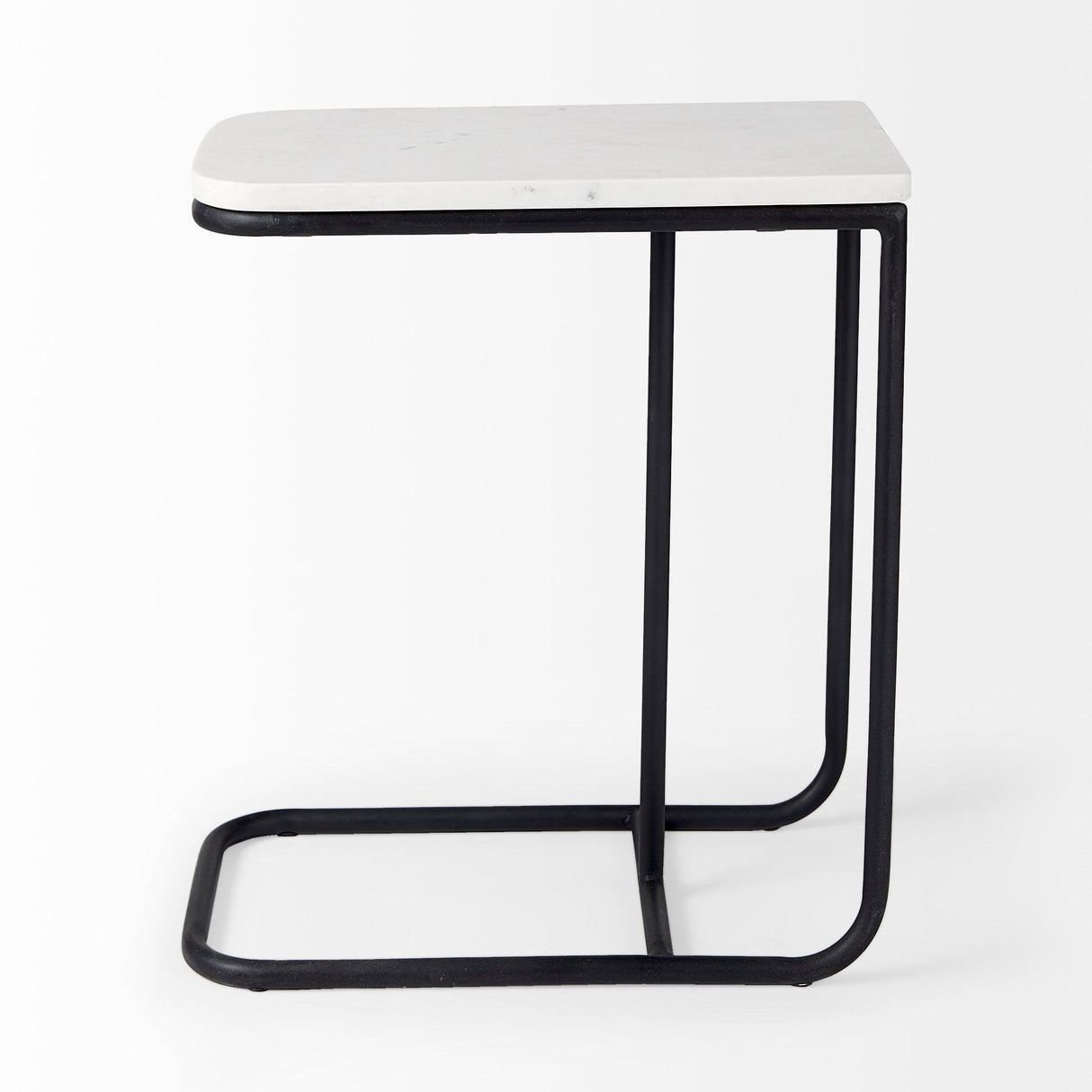 Kyra 12.0L x 20.0W x 23.0H White Marble Top W/Black Iron Frame C-Shaped End and Side Table by Mercana at Eve Furniture