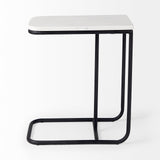 Kyra 12.0L x 20.0W x 23.0H White Marble Top W/Black Iron Frame C-Shaped End and Side Table by Mercana at Eve Furniture
