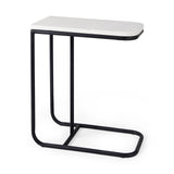 Kyra 12.0L x 20.0W x 23.0H White Marble Top W/Black Iron Frame C-Shaped End and Side Table by Mercana at Eve Furniture