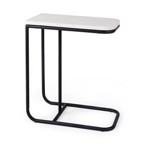 Kyra 12.0L x 20.0W x 23.0H White Marble Top W/Black Iron Frame C-Shaped End and Side Table by Mercana at Eve Furniture