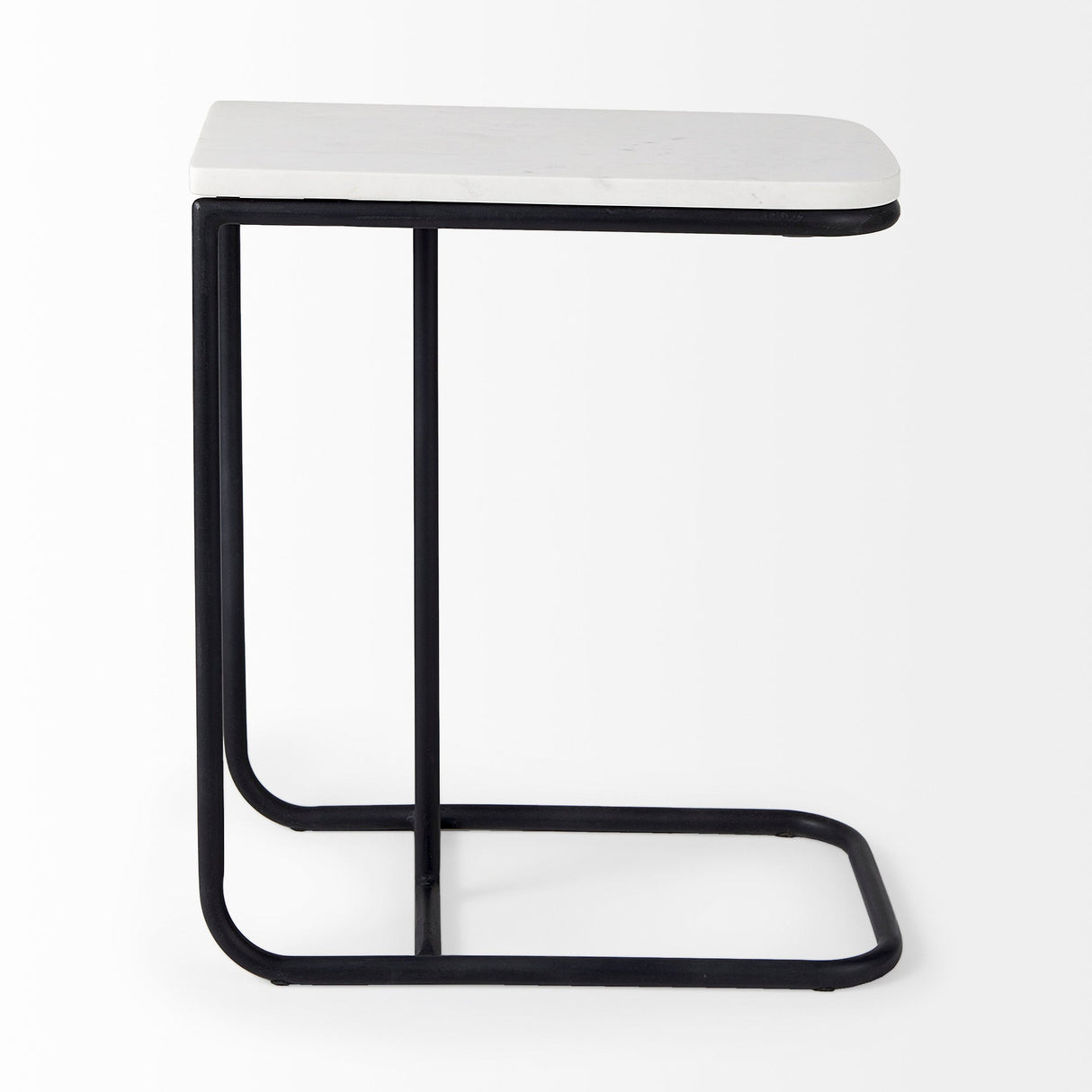 Kyra White Marble Top W/Black Iron Frame C-Shaped End and Side Table by Mercana at Eve Furniture
