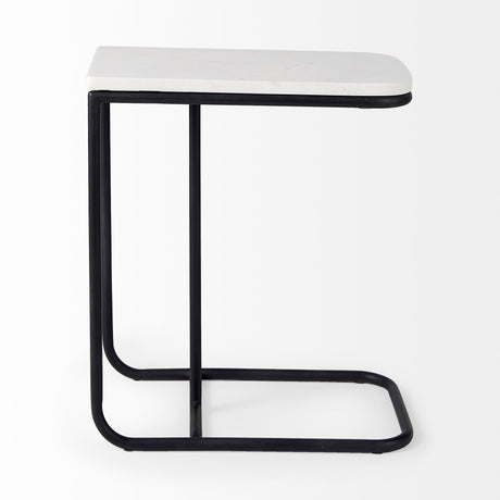 Kyra White Marble Top W/Black Iron Frame C-Shaped End and Side Table by Mercana at Eve Furniture
