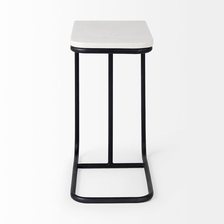 Kyra White Marble Top W/Black Iron Frame C-Shaped End and Side Table by Mercana at Eve Furniture