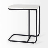 Kyra White Marble Top W/Black Iron Frame C-Shaped End and Side Table by Mercana at Eve Furniture