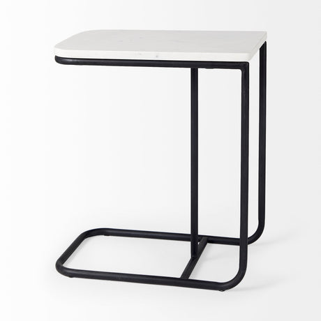 Kyra White Marble Top W/Black Iron Frame C-Shaped End and Side Table by Mercana at Eve Furniture