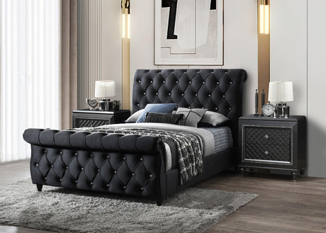 Kyrie Black Queen Upholstered Bed by Crown Mark at Eve Furniture