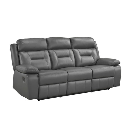 Laconia Dark Gray Leather Double Reclining Living Room Set by Homelegance at Eve Furniture