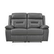 Laconia Dark Gray Leather Double Reclining Loveseat by Homelegance at Eve Furniture