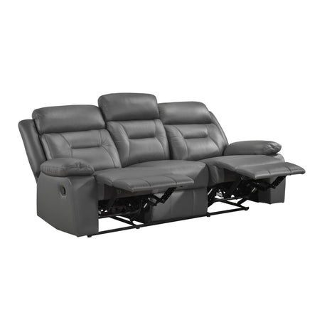 Laconia Dark Gray Leather Double Reclining Sofa by Homelegance at Eve Furniture