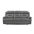 Laconia Dark Gray Leather Double Reclining Sofa by Homelegance at Eve Furniture