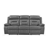 Laconia Dark Gray Leather Double Reclining Sofa by Homelegance at Eve Furniture