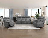 Laconia Dark Gray Leather Power Double Reclining Living Room Set by Homelegance at Eve Furniture