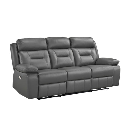 Laconia Dark Gray Leather Power Double Reclining Living Room Set by Homelegance at Eve Furniture