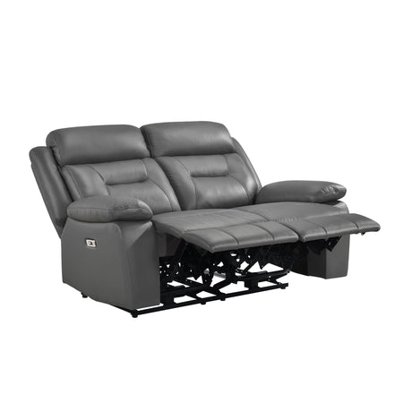 Laconia Dark Gray Leather Power Double Reclining Loveseat by Homelegance at Eve Furniture