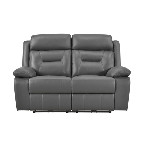 Laconia Dark Gray Leather Power Double Reclining Loveseat by Homelegance at Eve Furniture