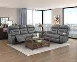 Laconia Dark Gray Leather Power Double Reclining Sofa by Homelegance at Eve Furniture