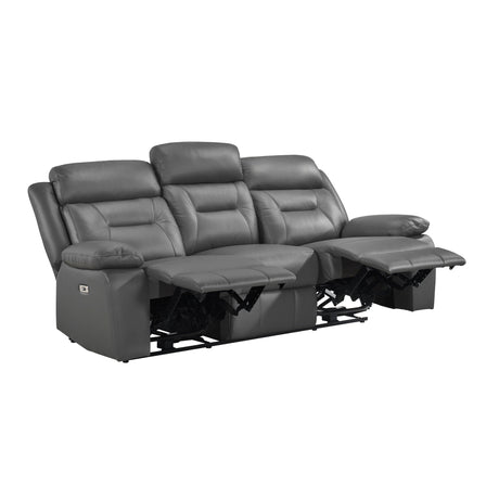 Laconia Dark Gray Leather Power Double Reclining Sofa by Homelegance at Eve Furniture