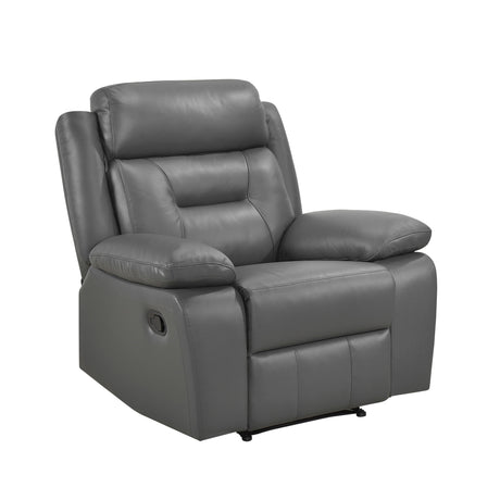 Laconia Dark Gray Leather Reclining Chair by Homelegance at Eve Furniture