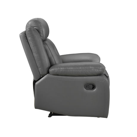Laconia Dark Gray Leather Reclining Chair by Homelegance at Eve Furniture