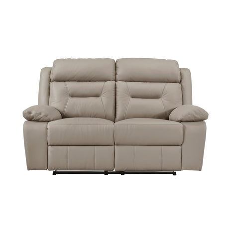Laconia Latte Leather Double Reclining Loveseat by Homelegance at Eve Furniture