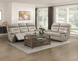 Laconia Latte Leather Double Reclining Sofa by Homelegance at Eve Furniture