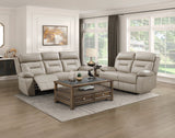 Laconia Latte Leather Power Double Reclining Sofa by Homelegance at Eve Furniture