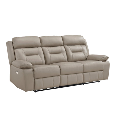 Laconia Latte Leather Power Double Reclining Sofa by Homelegance at Eve Furniture